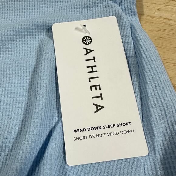 Athleta Wind Down Sleep Shorts Waffle Knit Light Blue Women's Size Medium NWT - Picture 7 of 10